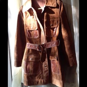 Reversible brown leather/suede‎ coat/shirt sz m W